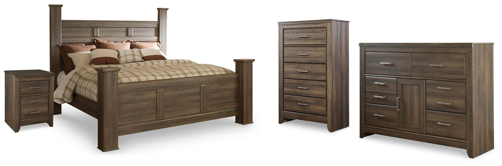 Juararo Poster Bed, Dresser, Chest and Nightstand - Dark Brown (B251-SI)