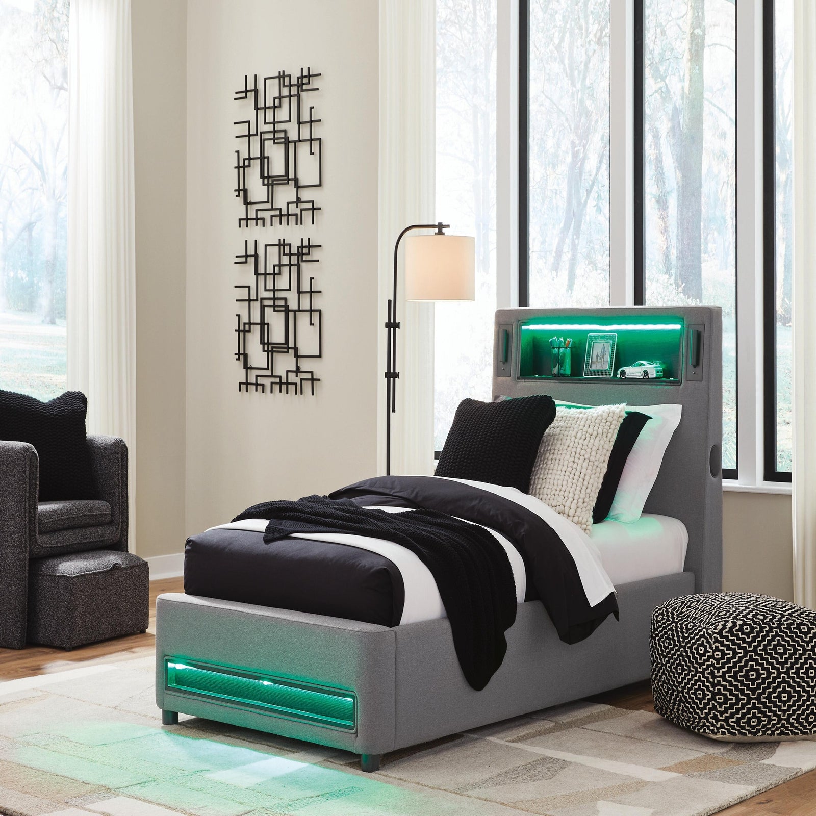 Finigale Twin Upholstered Bed with Wireless Audio (PCB2721-SI) - Image 9