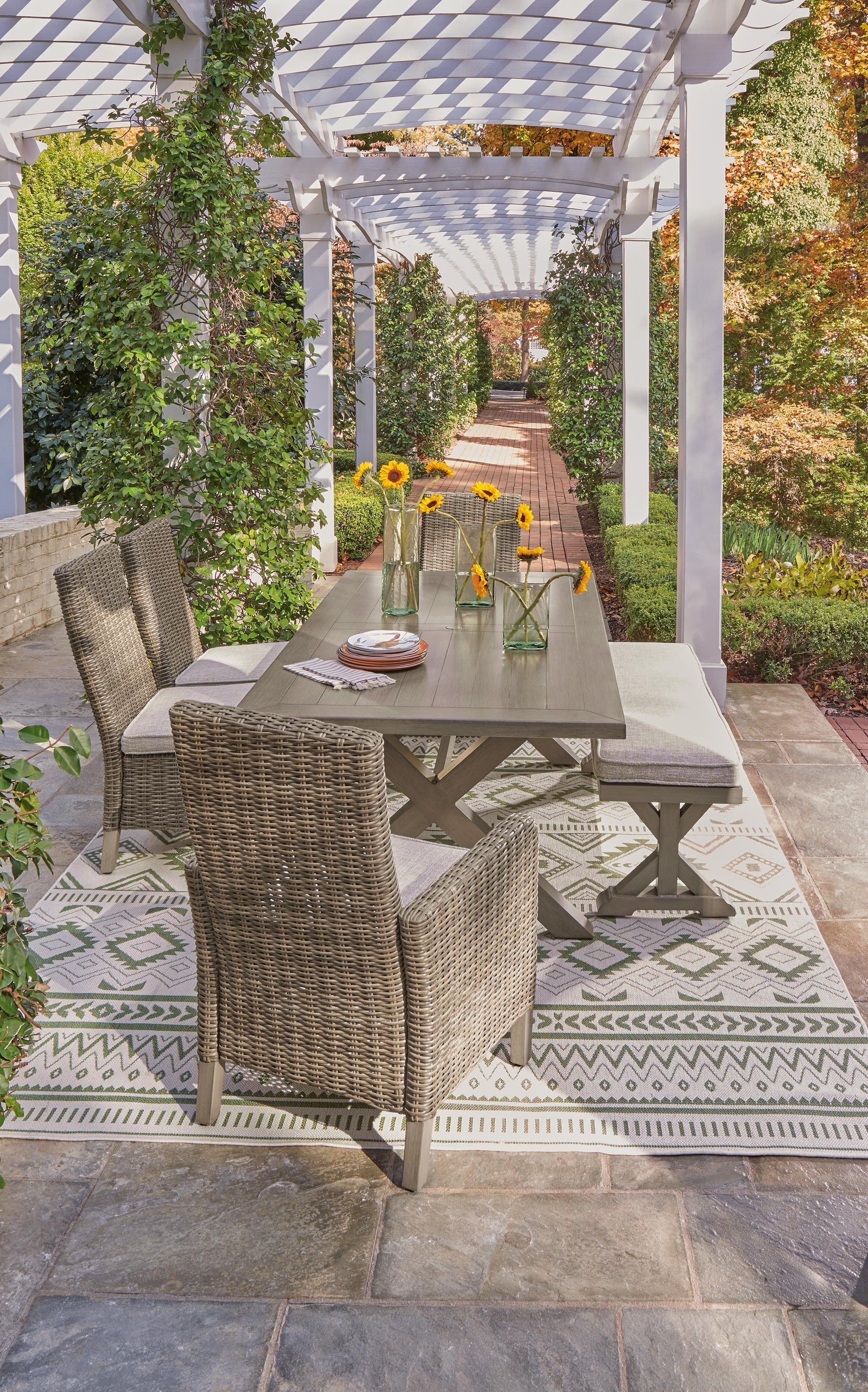 Beachcroft Outdoor Dining Table with 4 Chairs and Bench (P791-SI) - Image 10