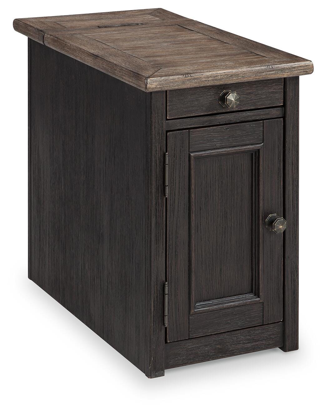 Tyler Creek Chairside End Table with USB Ports & Outlets - Grayish Brown/Black (T736-SI)