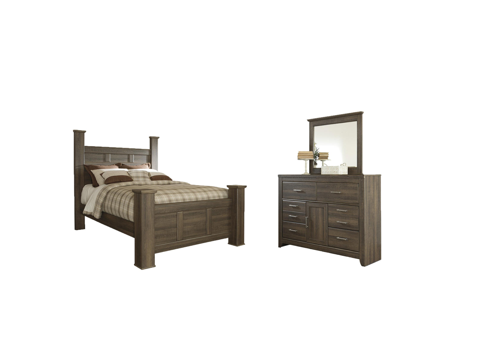 Juararo Poster Bed, Dresser and Mirror - Dark Brown (B251-SI)