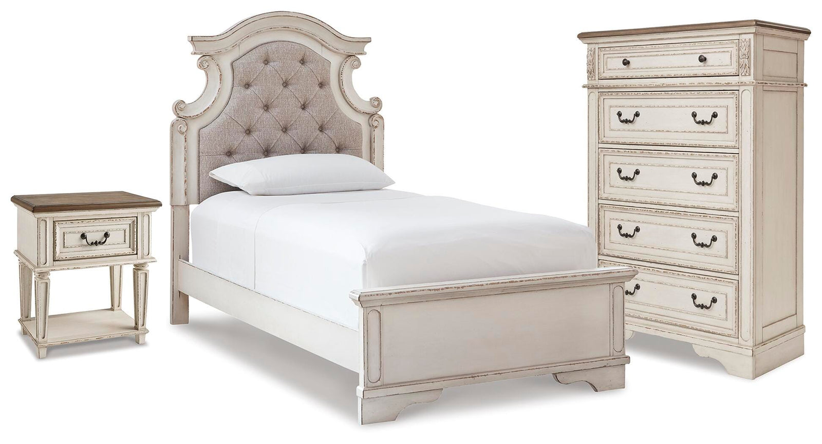 Realyn Panel Bed, Chest and Nightstand (B743-SI)