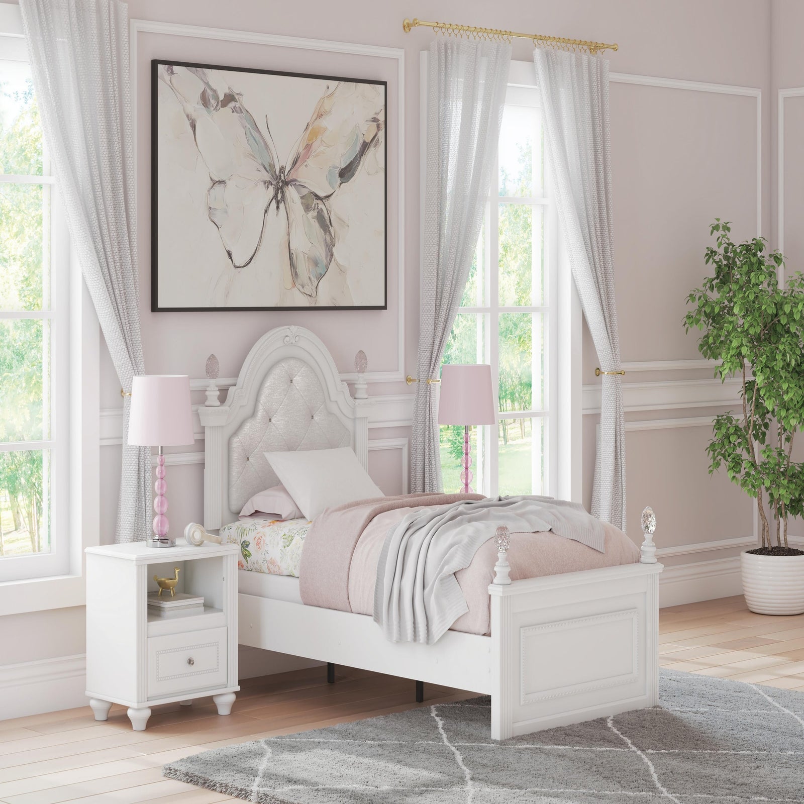 Kozlani Twin Upholstered Panel Bed, Dresser and Mirror (PCB1819-SI) - Image 12