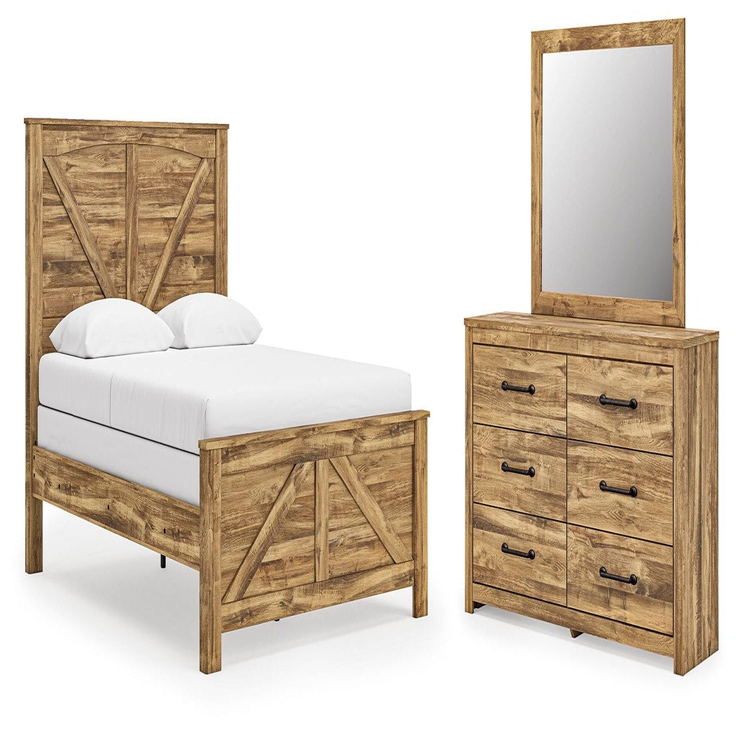 Maystonna Queen Crossbuck Panel Bed, Dresser and Mirror (PCB1580-SI)