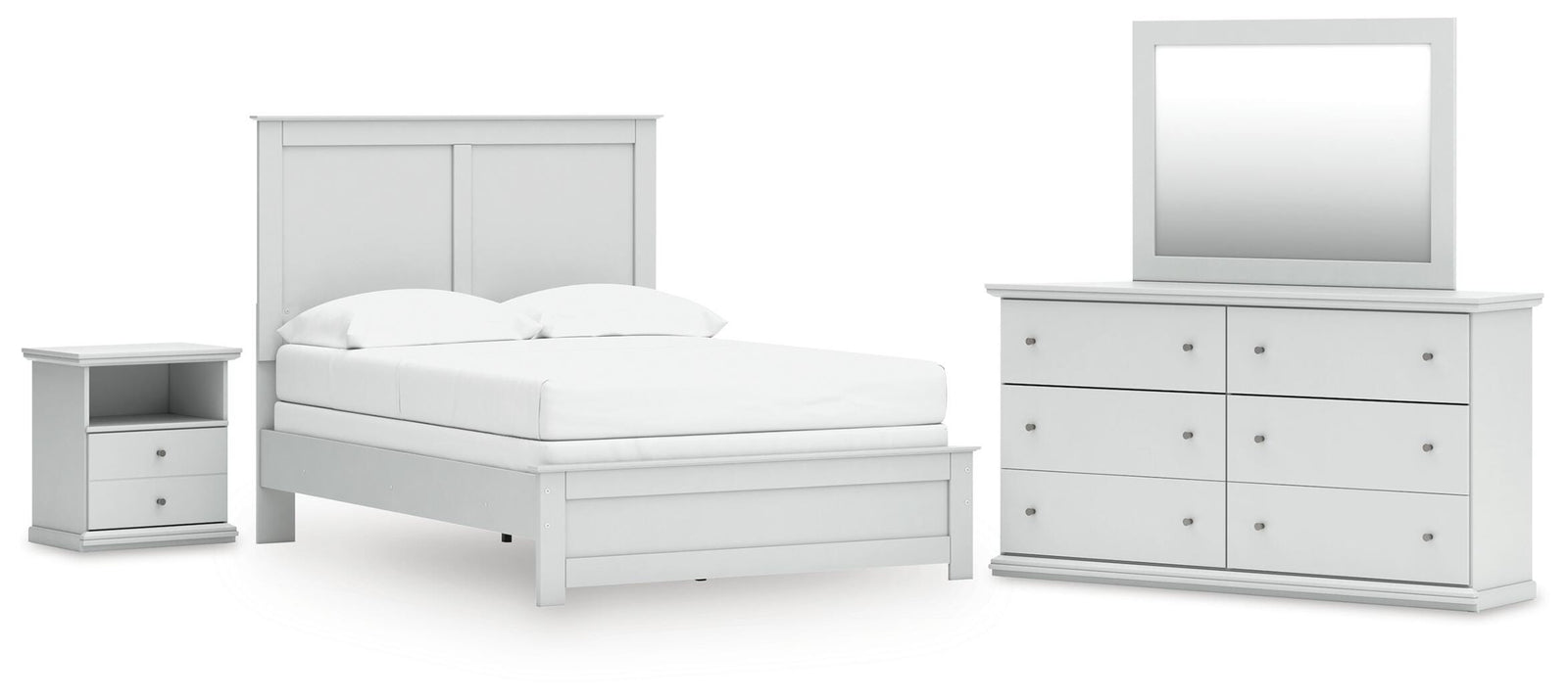Bostwick Shoals Panel Bed, Dresser, Mirror and Nightstand - White (B139-SI)