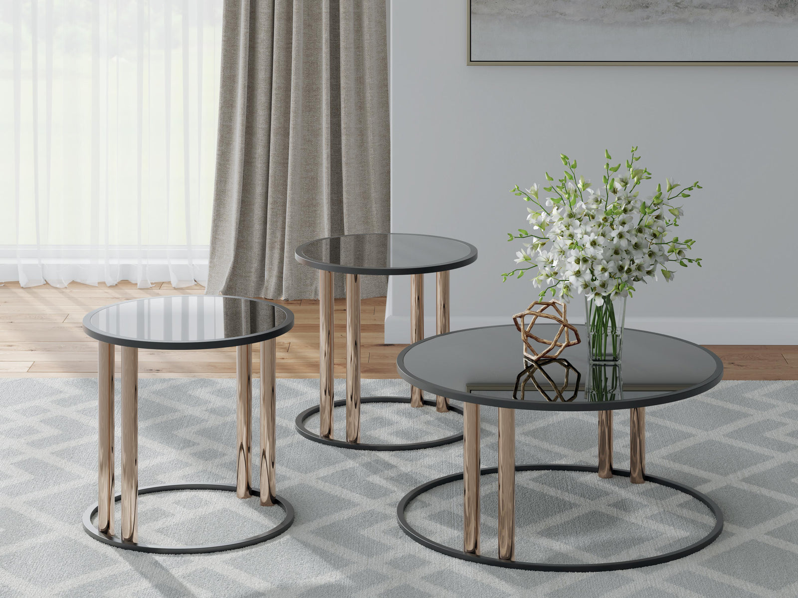Hannerly Table (Set of 3) - Black/Gold Finish (T219-SI) - Image 3