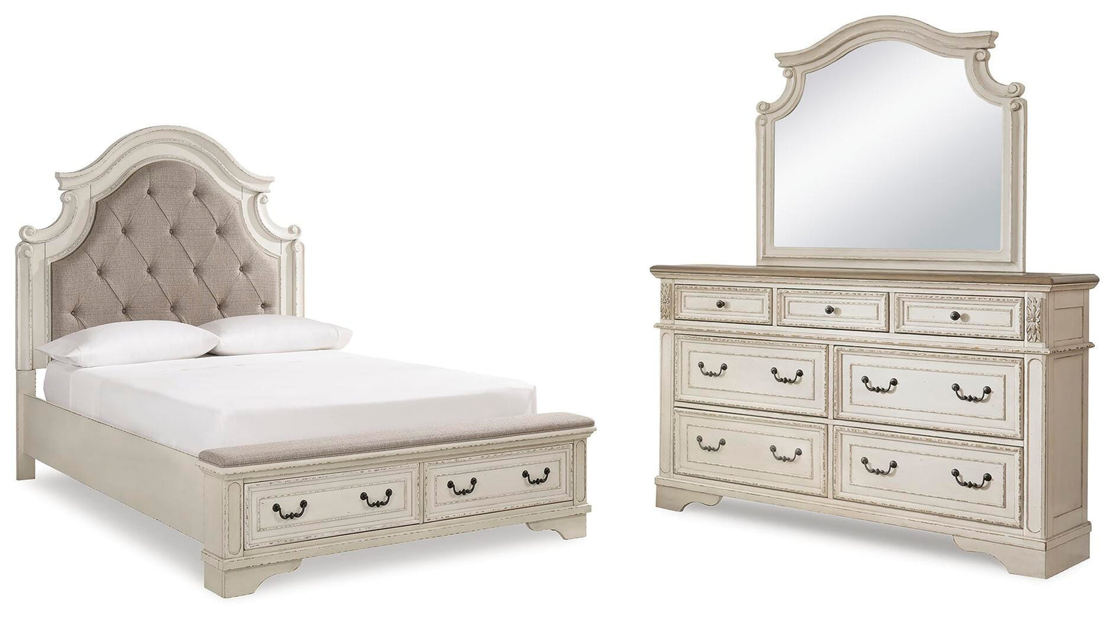 Realyn Storage Bed, Dresser and Mirror - Two-tone (B743-SI)