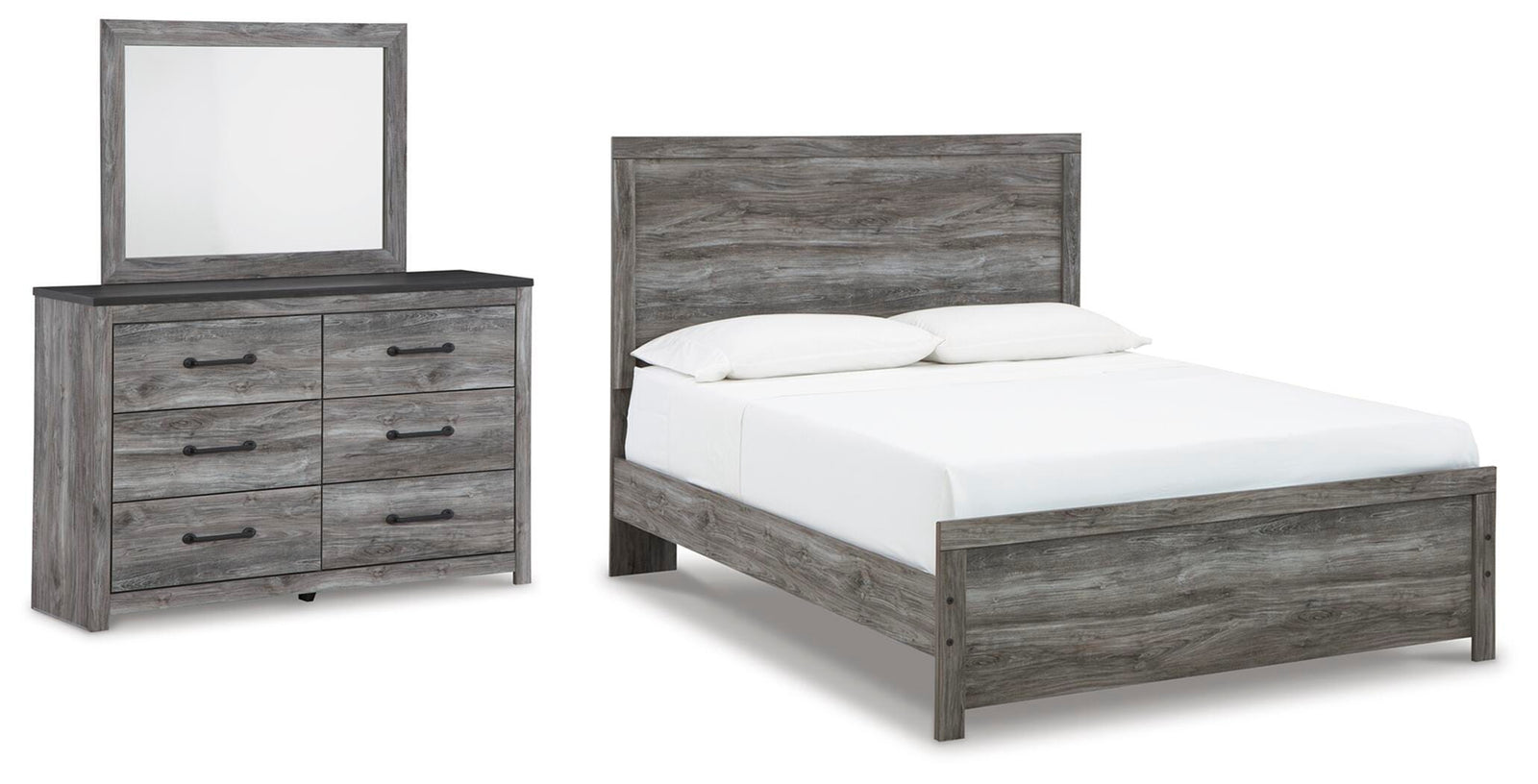 Bronyan Panel Bed, Dresser and Mirror - Dark Gray (B1290-SI)