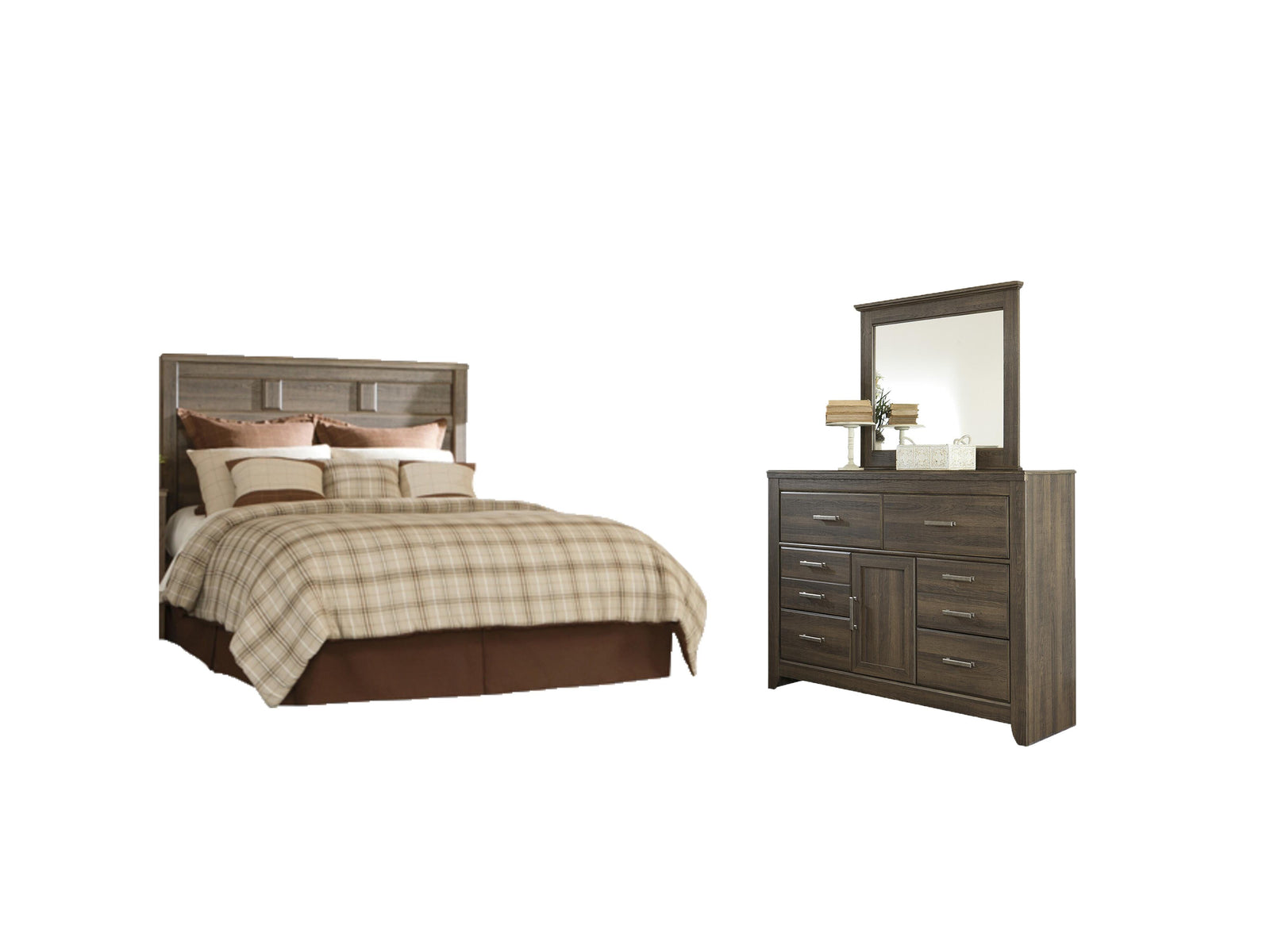 Juararo Panel Headboard, Dresser and Mirror - Dark Brown (B251-SI)