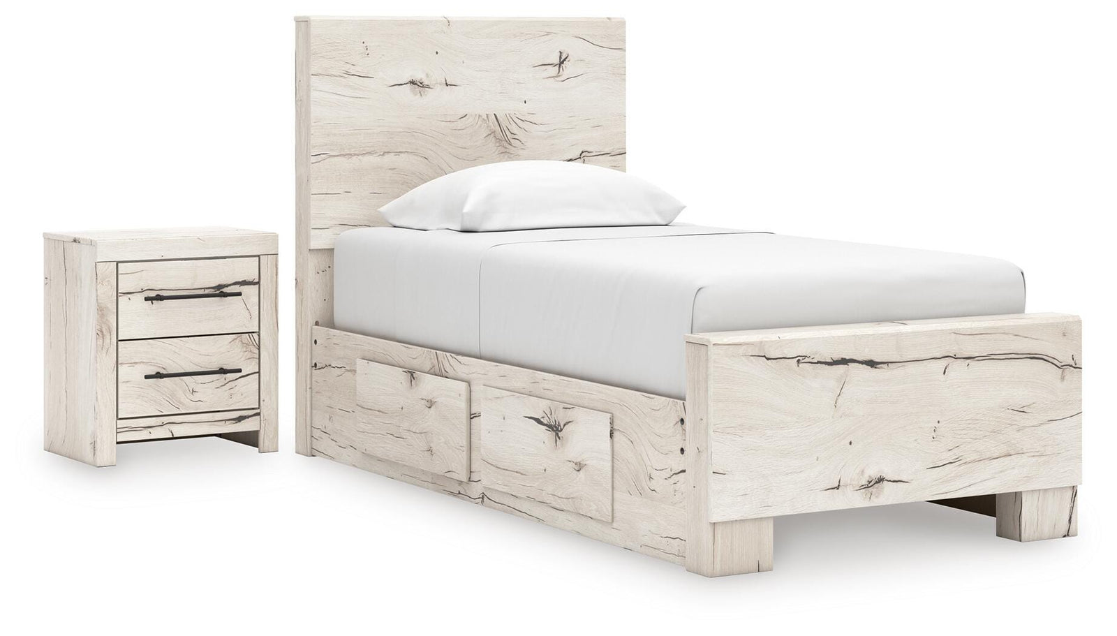 Lawroy Panel Bed with Storage and Nightstand - Light Natural (B2310-SI)