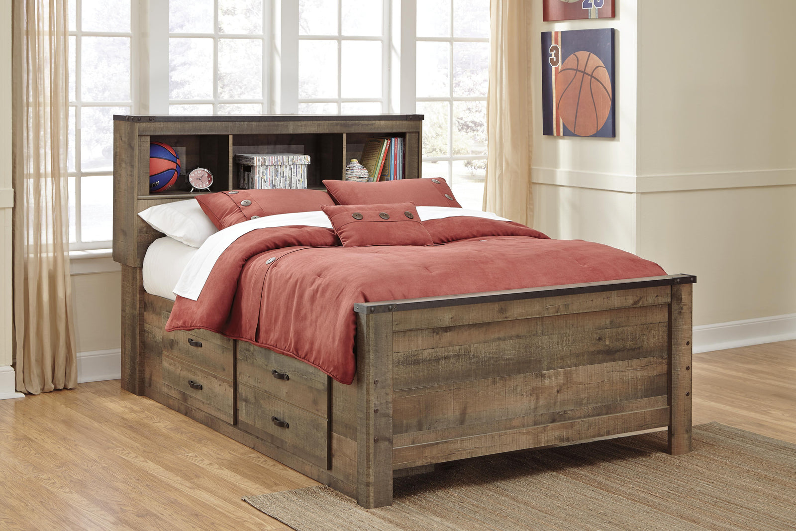 Trinell Bookcase Bed with 2 Storage Drawers (Youth) - Brown (B446-SI) - Image 5