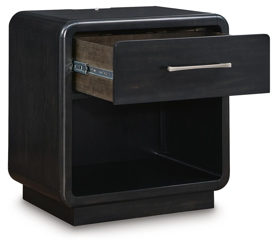 Rowanbeck Upholstered Panel Bed, Dresser, Mirror and Nightstand (B821-SI) - Image 9