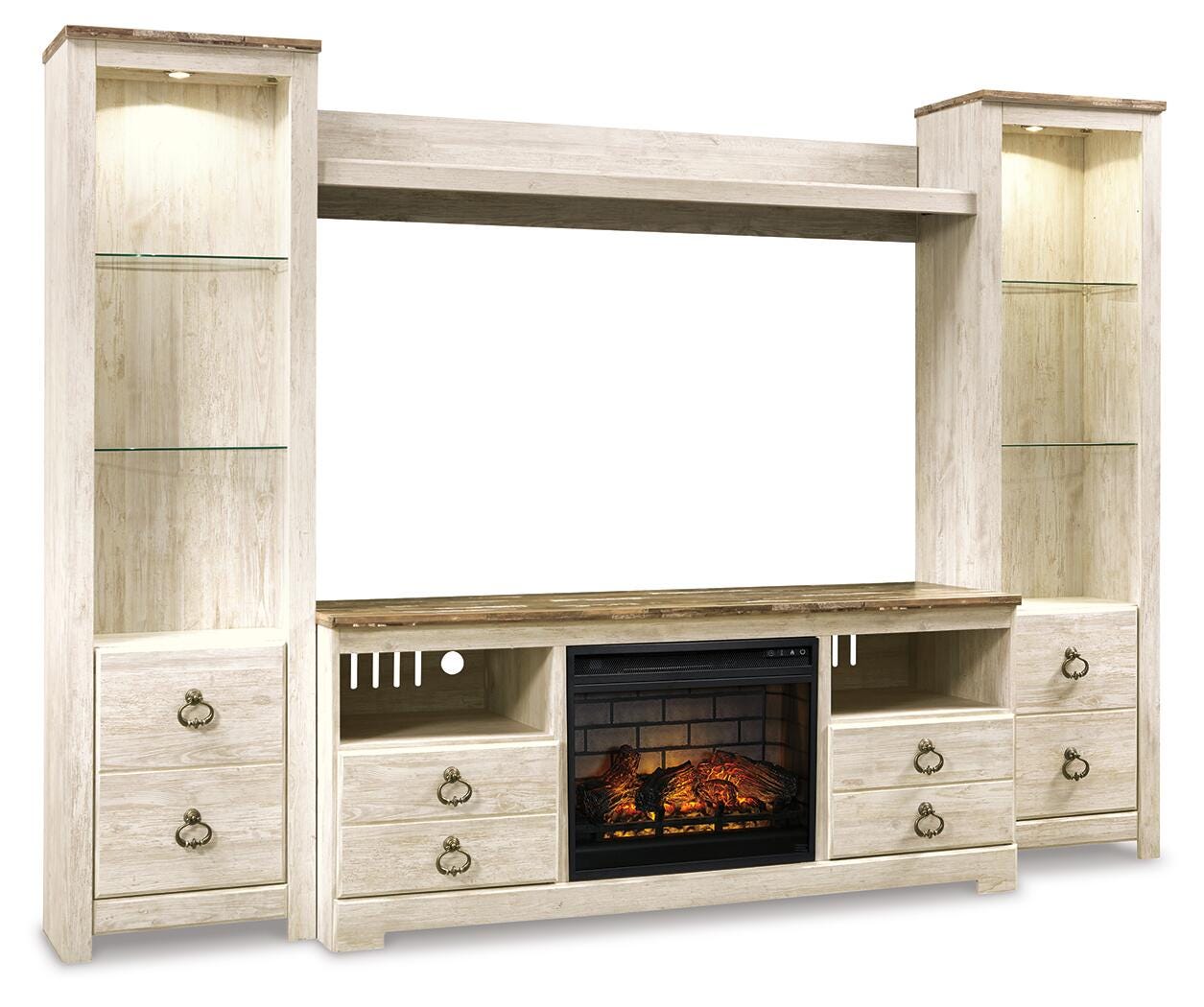 Willowton 4-Piece Entertainment Center with Electric Fireplace (W267-SI)