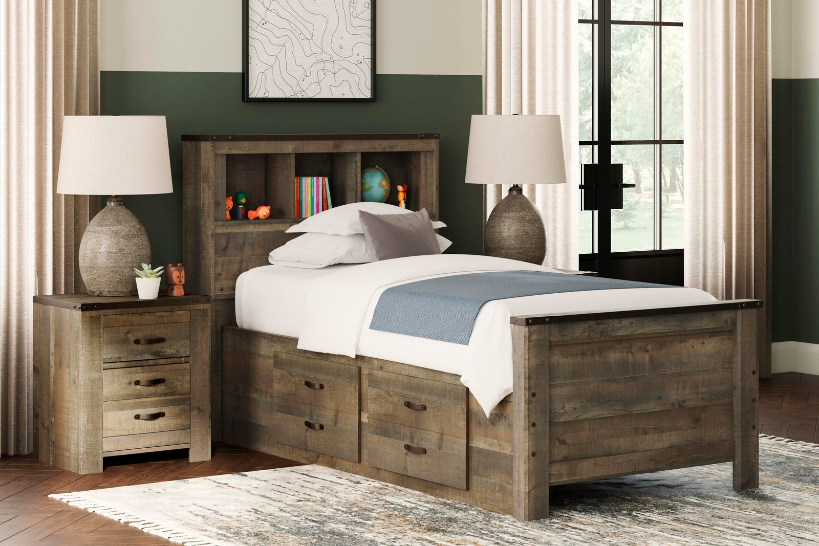 Trinell Bookcase Bed with 2 Storage Drawers (Youth) - Brown (B446-SI) - Image 2