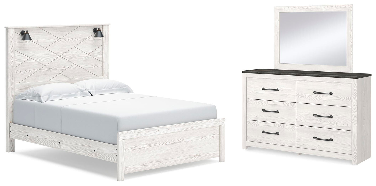 Gerridan Panel Bed, Dresser and Mirror - White/Gray (B1190-SI)