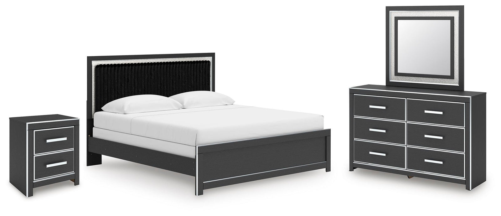 Zuraleus King Panel Bed, Dresser, Mirror and Nightstand (PCB3380-SI)