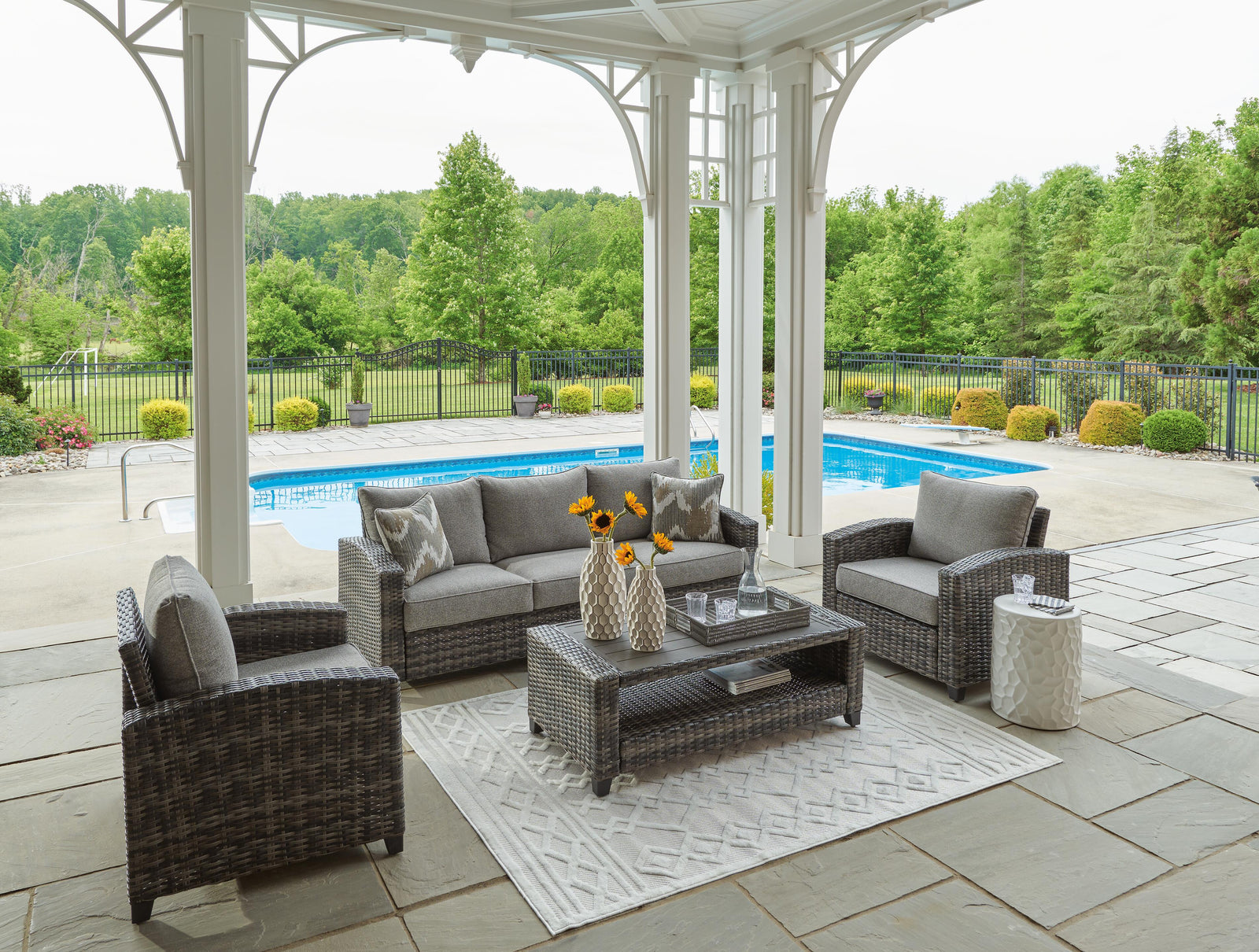 Oasis Court Outdoor Sofa/Chairs/Table Set (Set of 4) (P335-SI) - Image 5