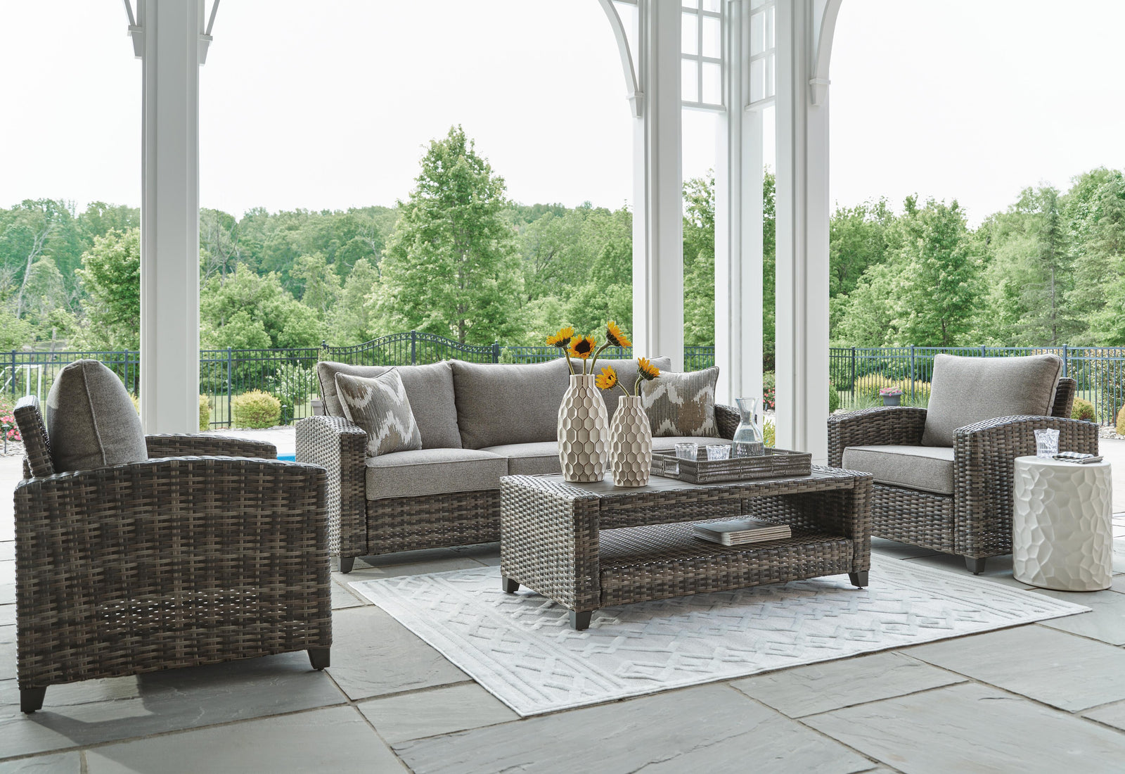 Oasis Court Outdoor Sofa/Chairs/Table Set (Set of 4) (P335-SI) - Image 4