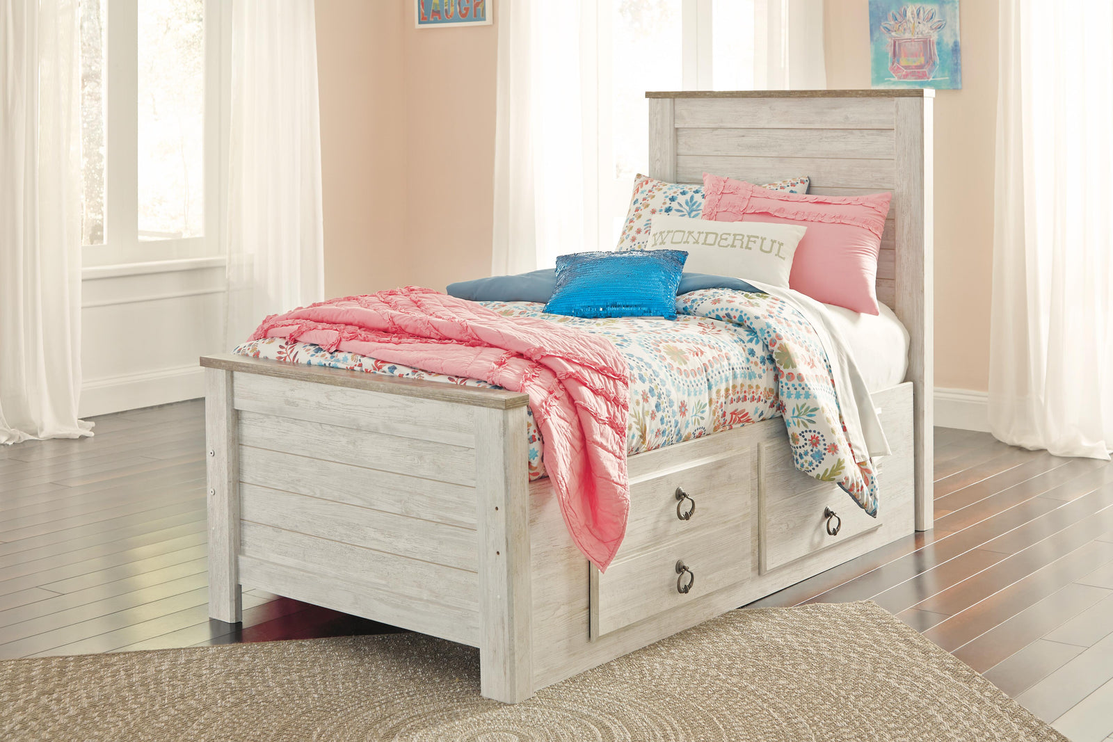 Willowton Bed with Storage, Dresser, Mirror, Chest and Nightstand - Whitewash (B267-SI) - Image 8