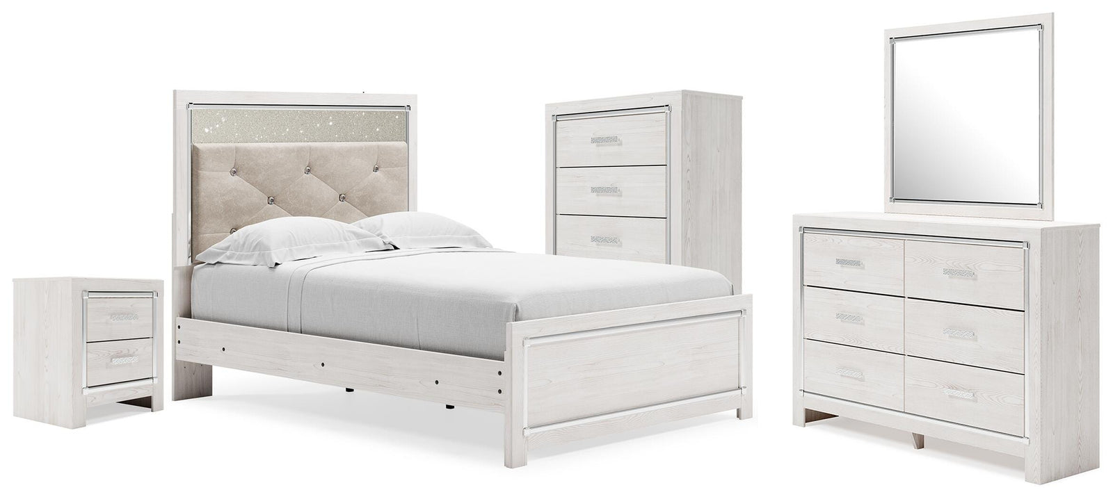Altyra Upholstered Panel Bed, Dresser, Mirror, Chest and Nightstand (B2640-SI)