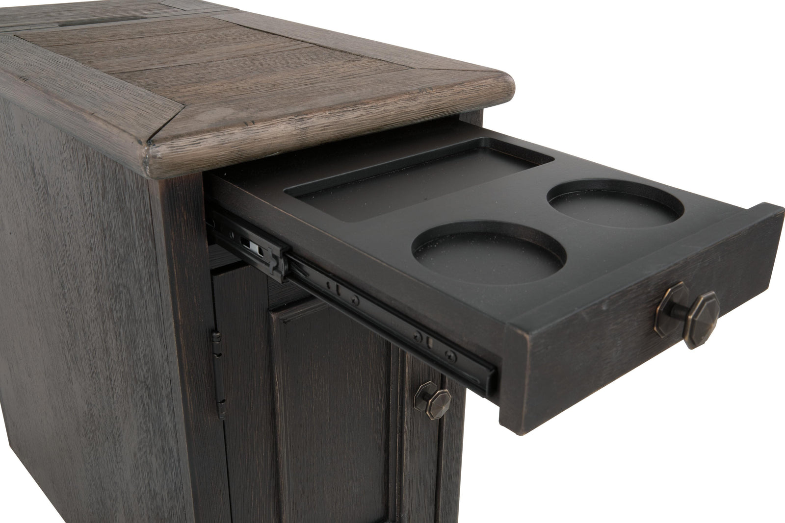 Tyler Creek Chairside End Table with USB Ports & Outlets - Grayish Brown/Black (T736-SI) - Image 8