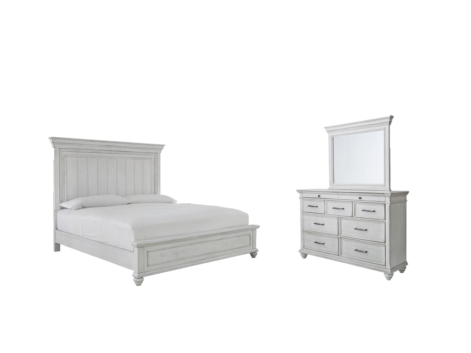 Kanwyn Panel Bed with Dresser and Mirror - Whitewash (B777-SI)