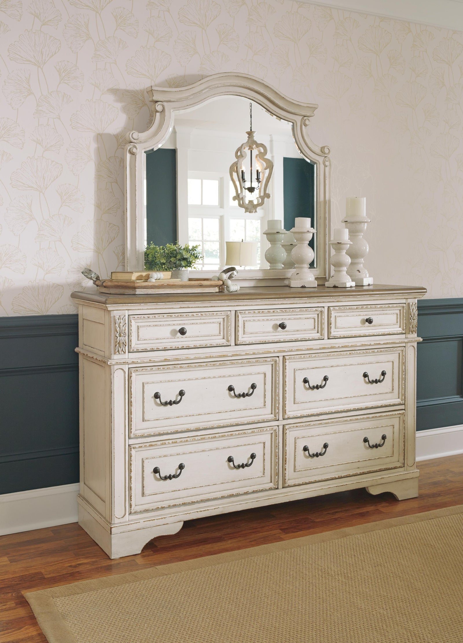 Realyn Panel Bed, Dresser, Mirror and Nightstand - Two-tone (B743-SI) - Image 8