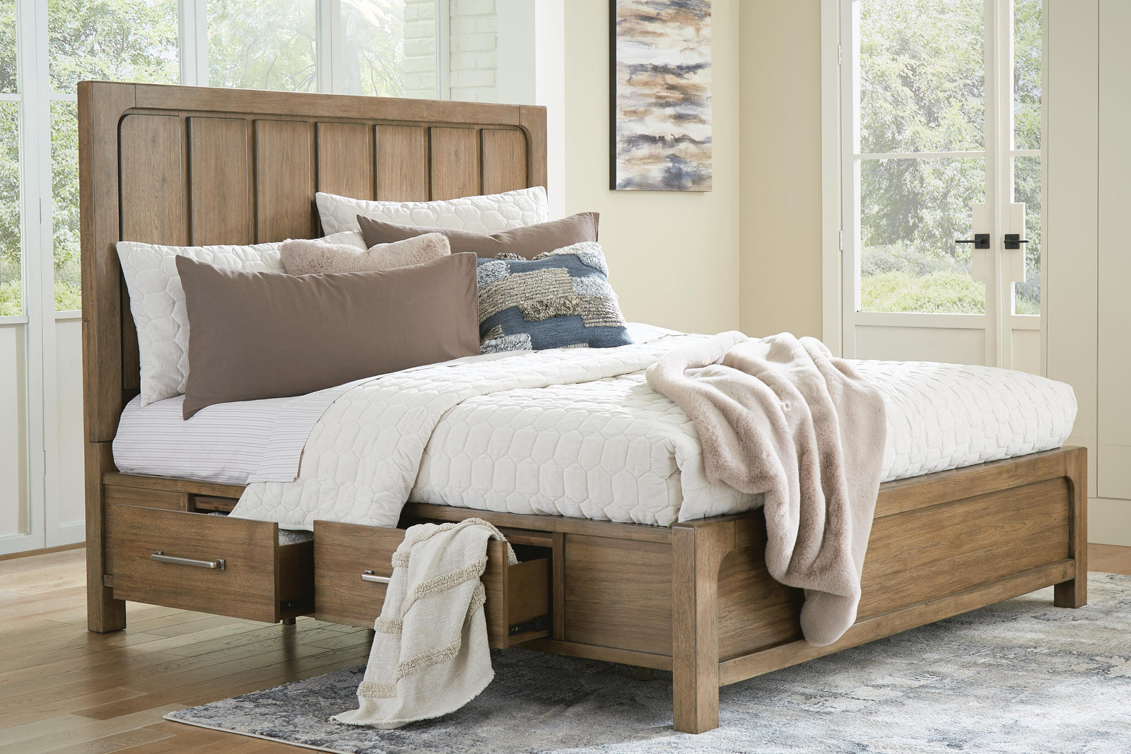 Cabalynn Panel Bed with Storage, Dresser and Mirror - Light Brown (B974-SI) - Image 16