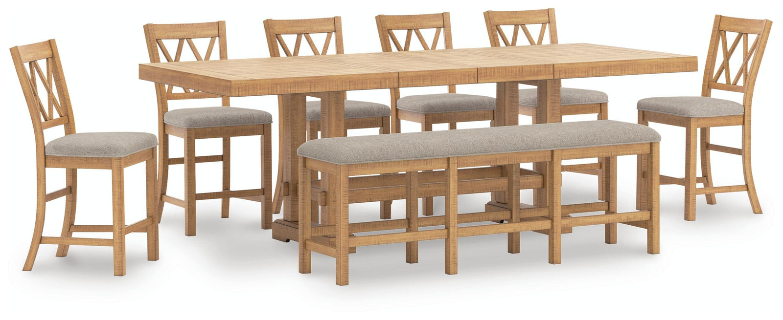 Havonplane Counter Height Dining Table, 6 Barstools and Bench (D773-SI)