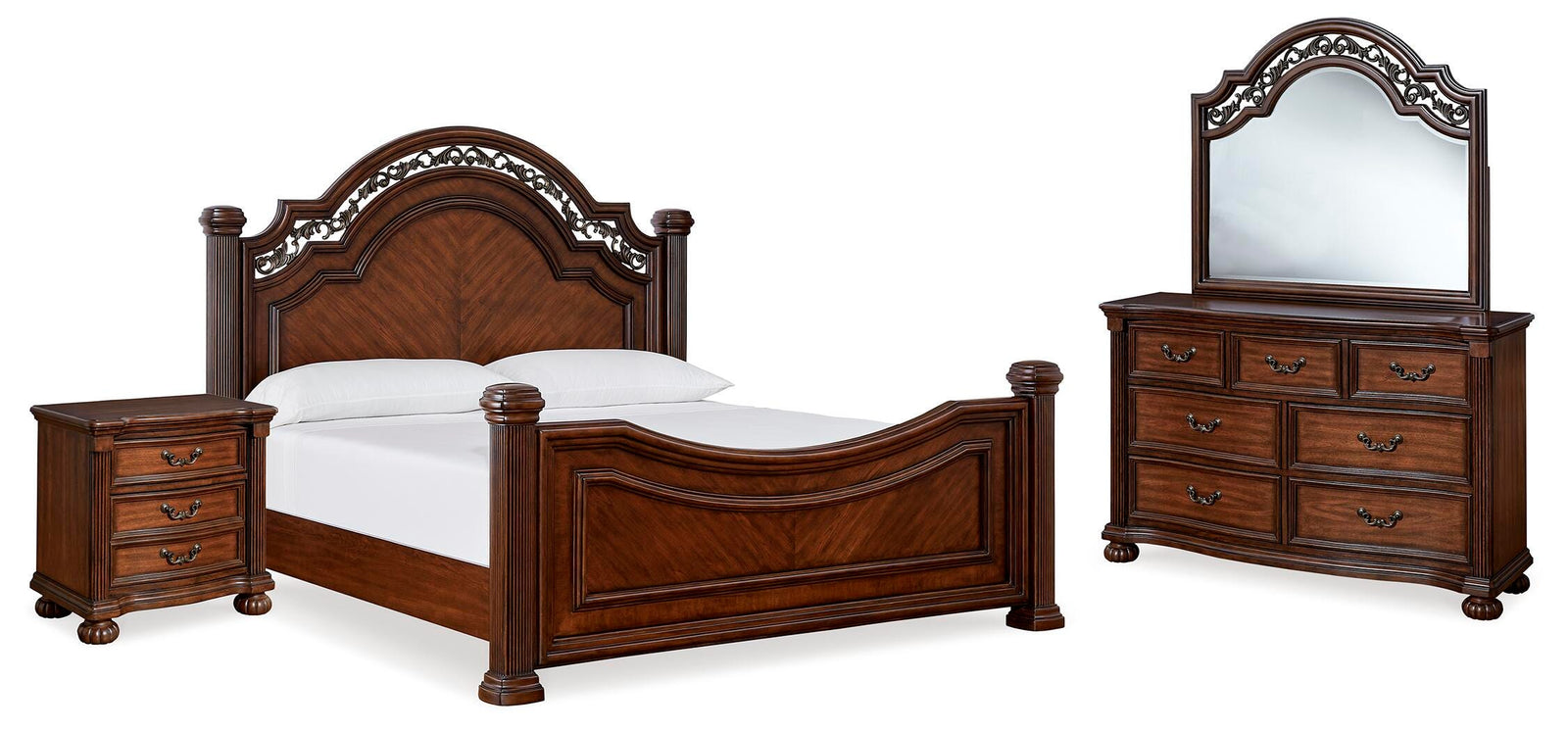 Lavinton Poster Bed, Dresser, Mirror and Nightstand - Brown (B764-SI)
