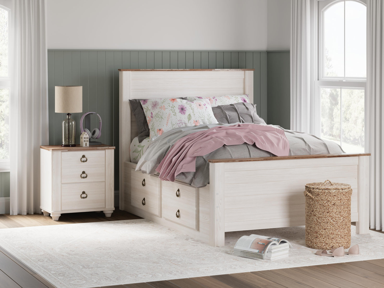Willowton Panel Bed with storage, Dresser, Mirror, Chest and Nightstand - Whitewash (B267-SI) - Image 8