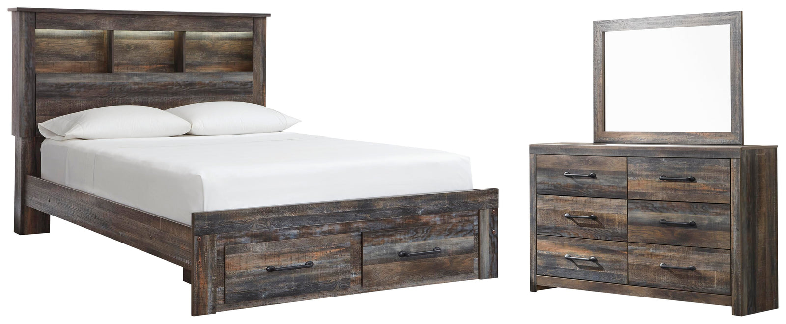 Drystan Bookcase Storage Bed, Dresser and Mirror (B211-SI)