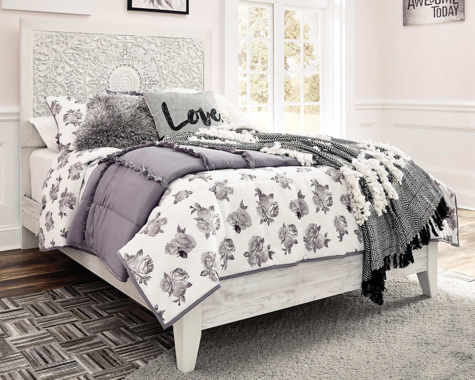 Paxberry Panel Bed, Dresser and Nightstand - Whitewash (B181-SI) - Image 16