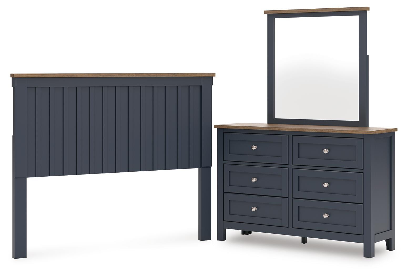 Landocken Panel Headboard, Dresser and Mirror - Brown/Blue (B414-SI)