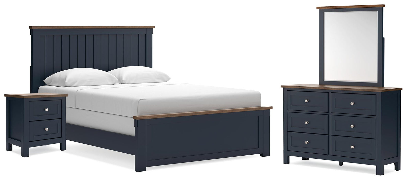 Landocken Queen Panel Bed, Dresser, Mirror and Nightstand - Brown/Blue (B414-SI)