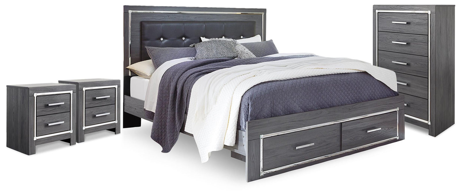 Lodanna Panel Storage Bed, Chest and 2 Nightstands (B214-SI)
