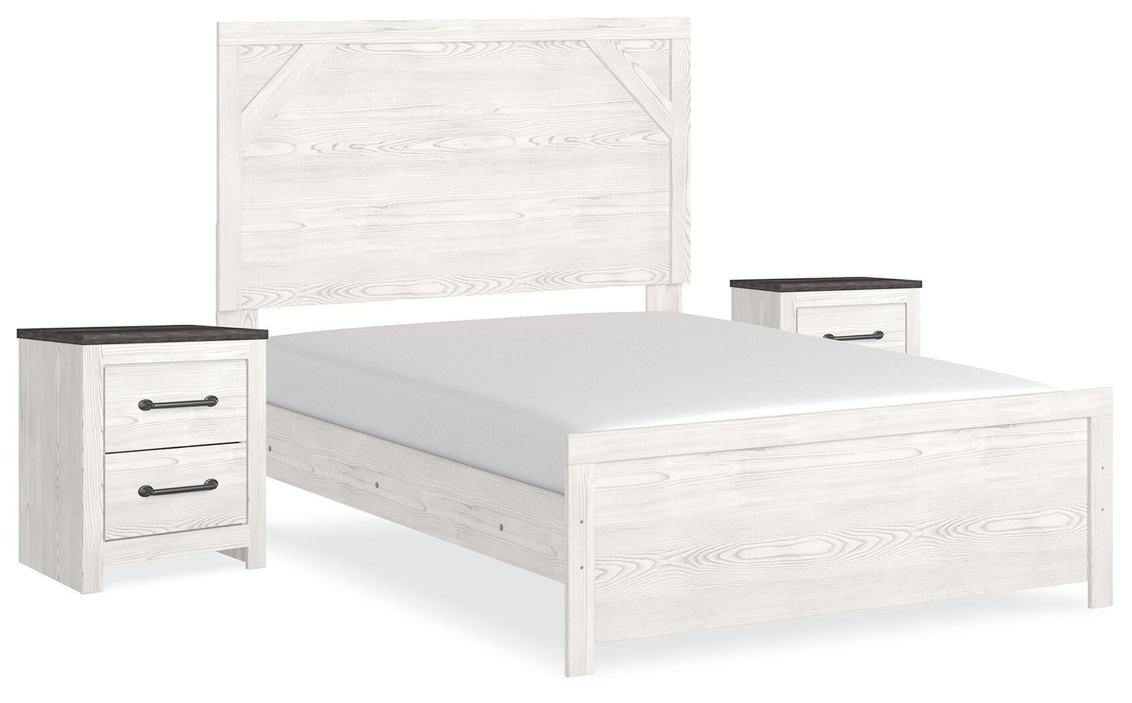 Gerridan Panel Bed and 2 Nightstands - White/Gray (B1190-SI)