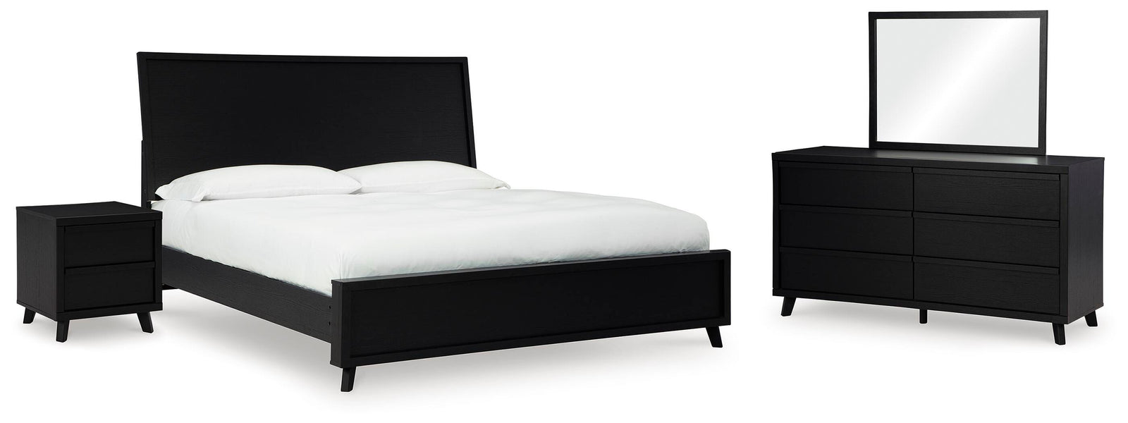 Danziar Panel Bed, Dresser, Mirror and Nightstand - Black (B1013-SI)
