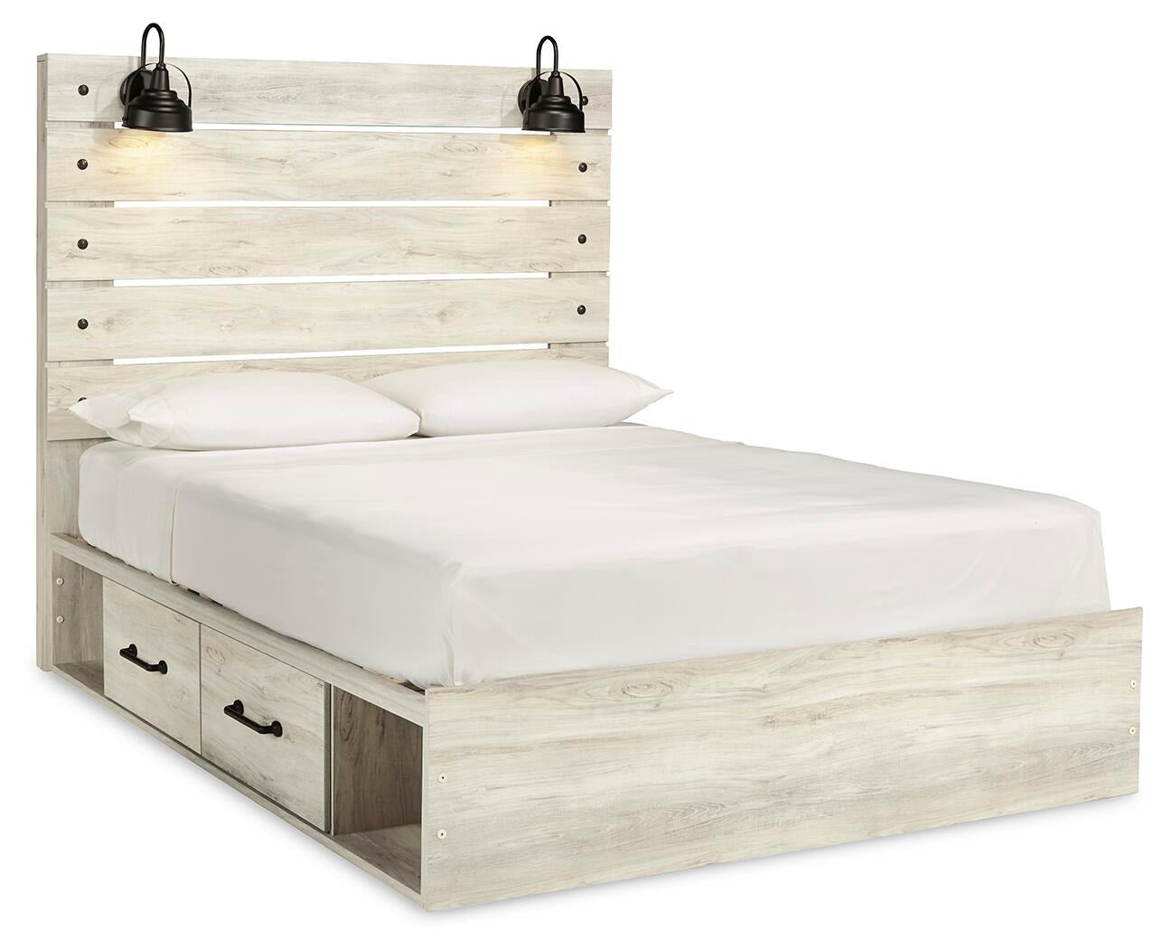 Cambeck Panel Bed with 4 Storage Drawers - Whitewash (B192-SI)