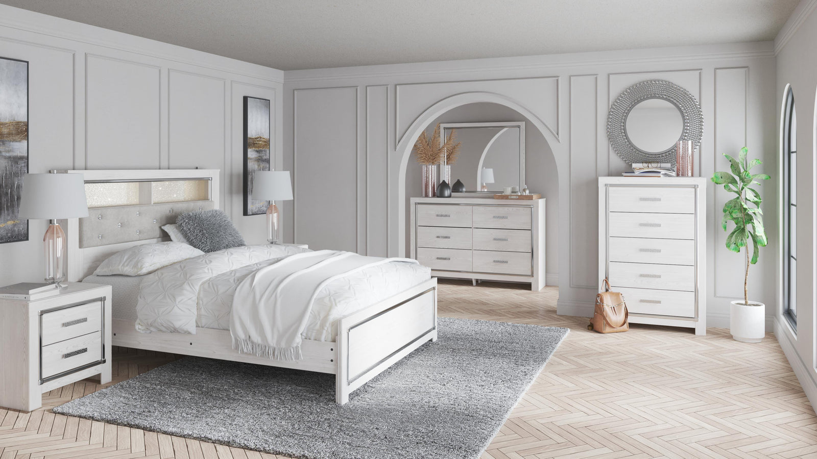 Altyra Panel Bookcase Bed, Dresser and Mirror - White (B2640-SI) - Image 2