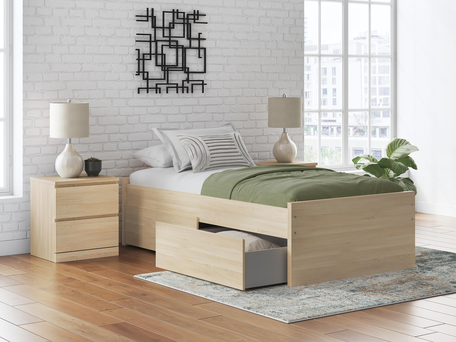 Onita Platform Bed with 1 Side Storage (Youth) - Natural (EB9632-SI) - Image 9