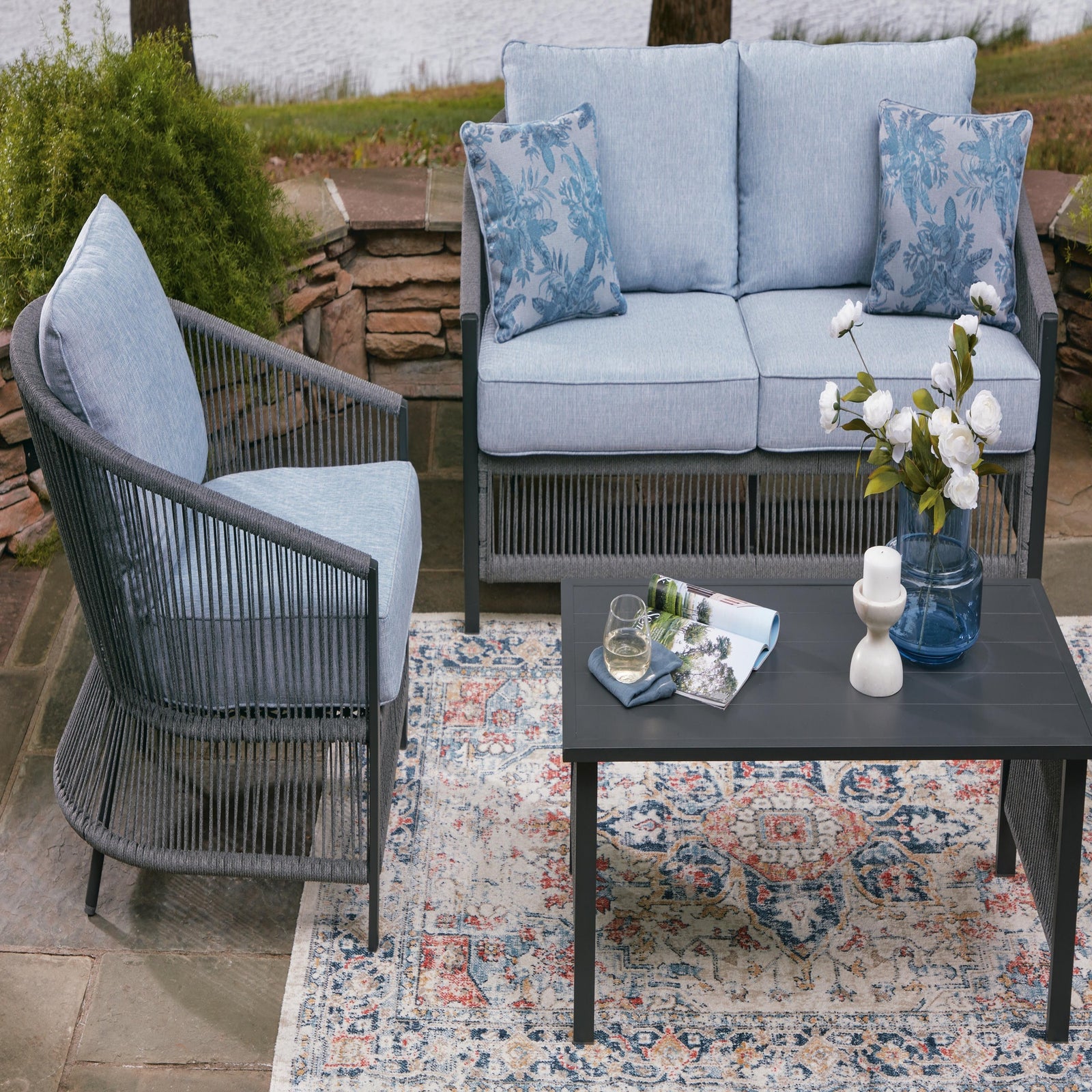 Bridges Beach Outdoor Love/Chairs/Table Set (Set of 4) (PCP391-SI) - Image 8