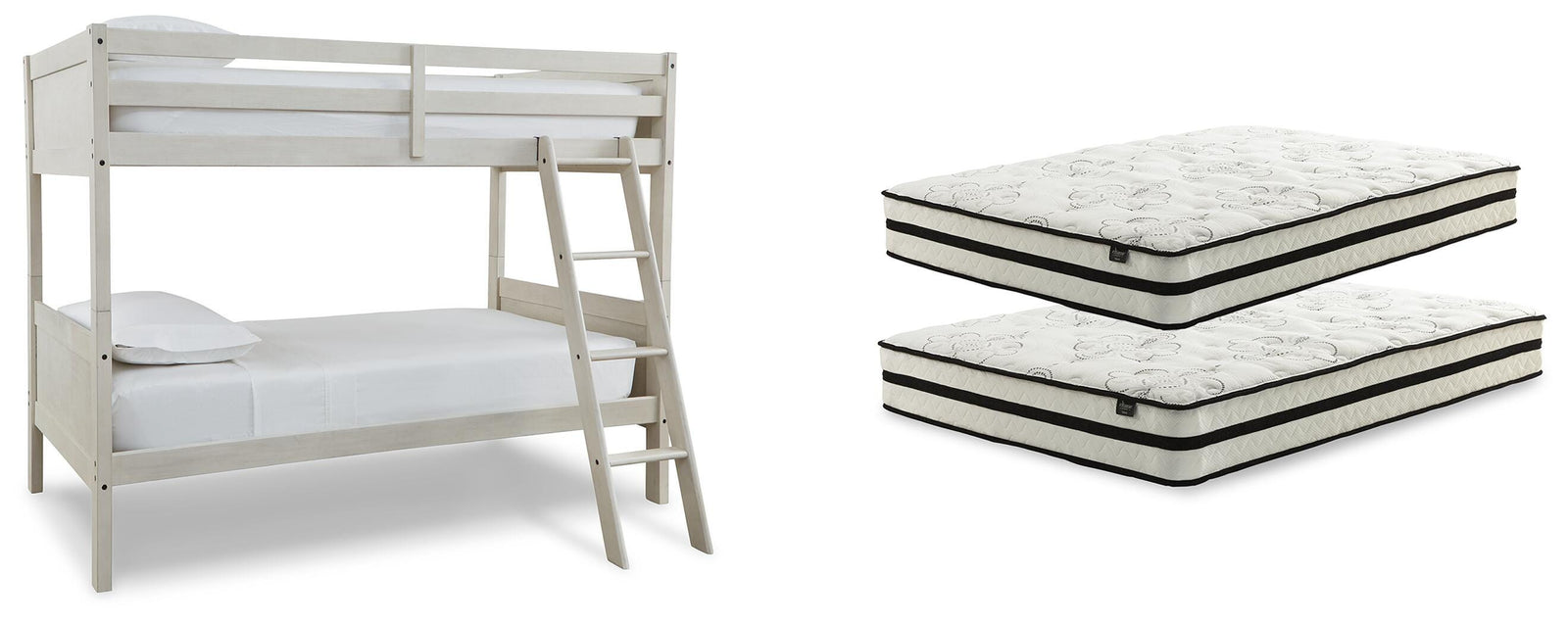 Robbinsdale Bunk Bed and Mattresses - Antique White (B742-SI)