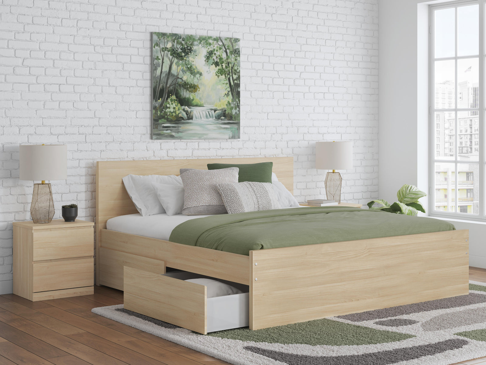 Onita Panel Platform Bed with 1 Side Storage - Natural (EB9632-SI) - Image 9