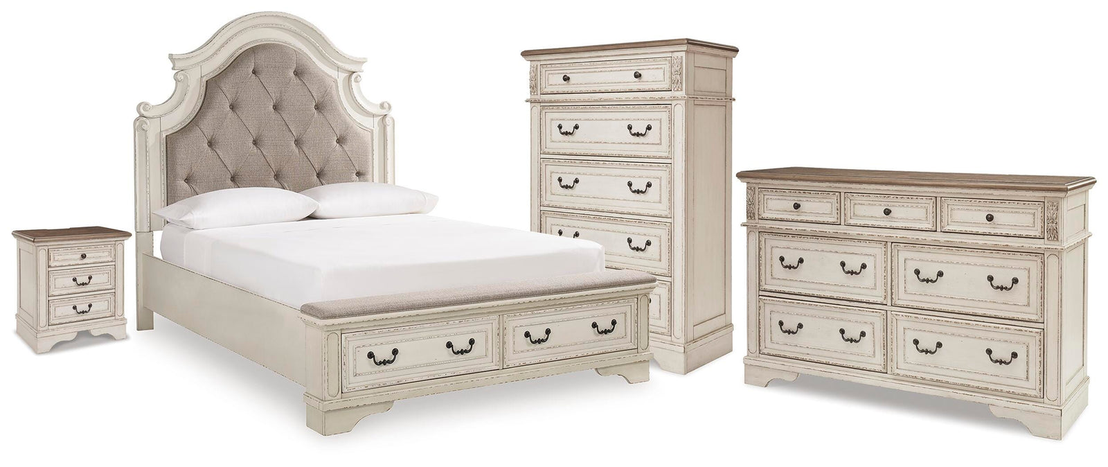 Realyn Upholstered Storage Bed, Dresser, Chest and Nightstand (B743-SI)