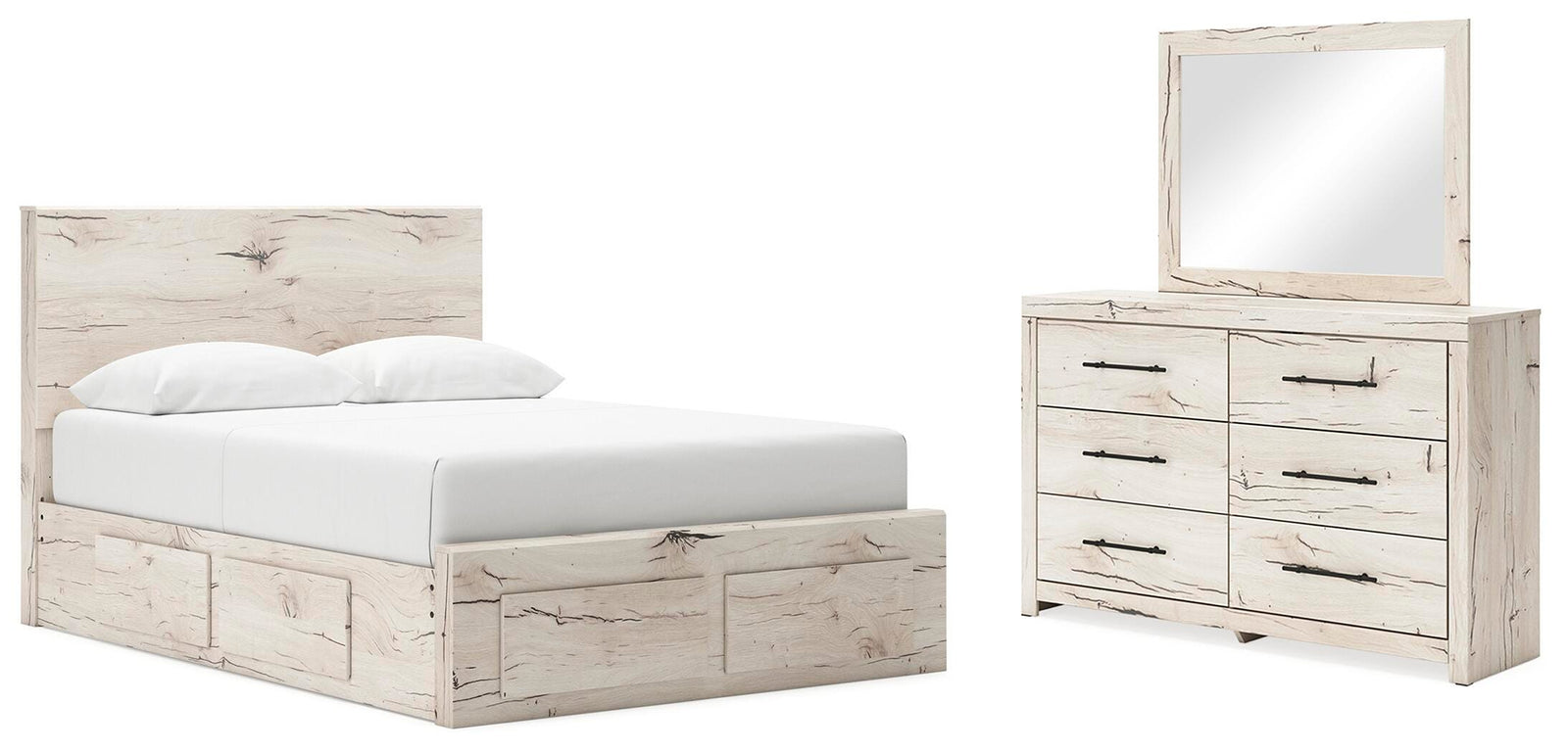 Lawroy Panel Storage Bed, Dresser and Mirror - Light Natural (B2310-SI)