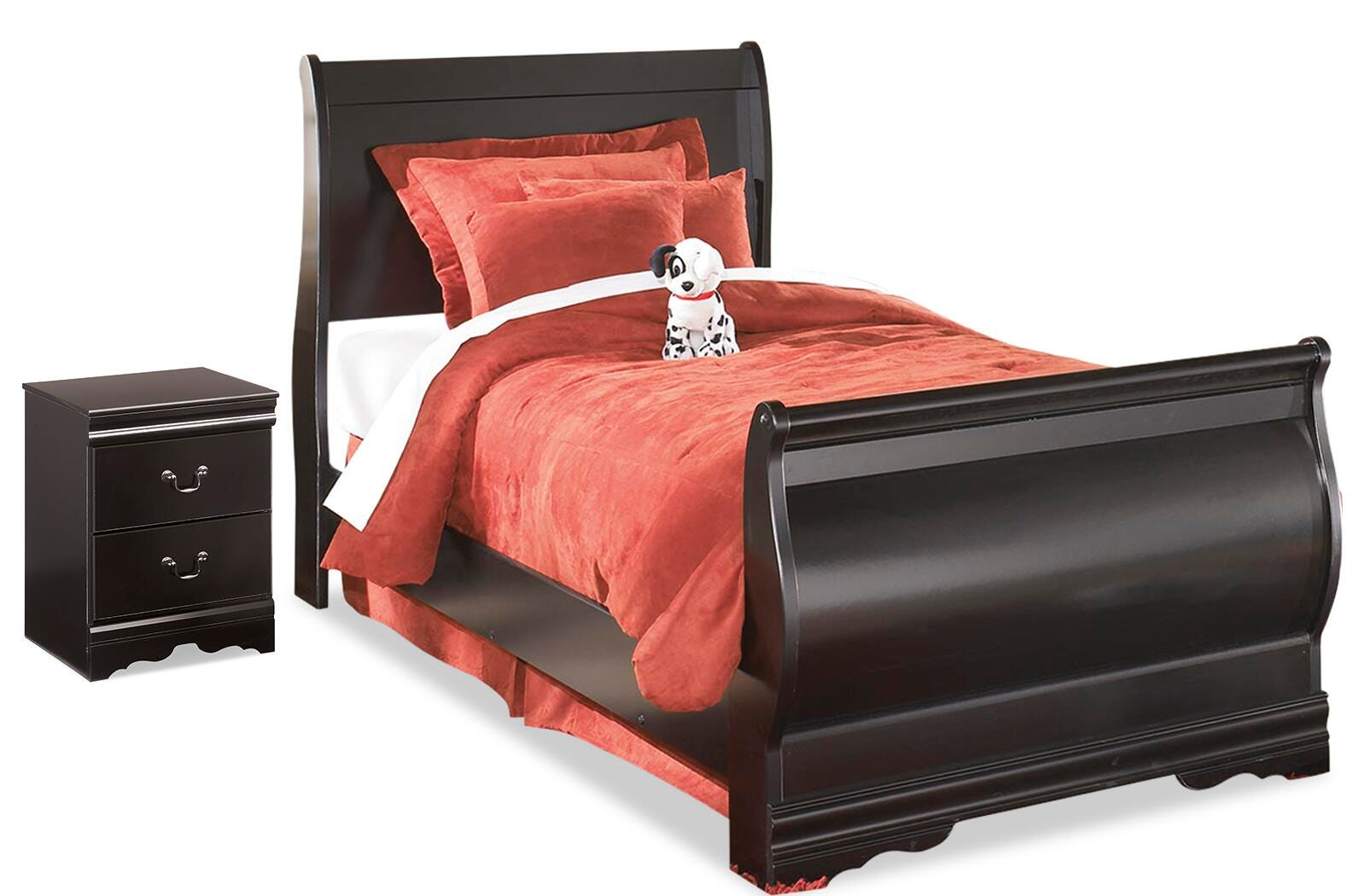 Huey Vineyard Sleigh Bed and Nightstand - Black (B128-SI)