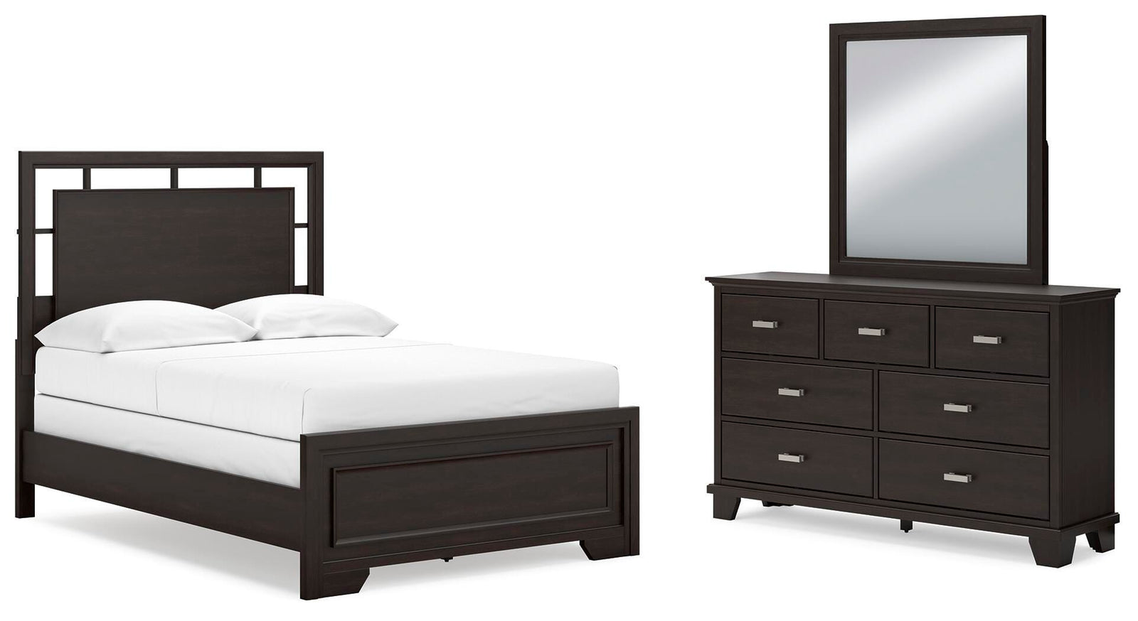 Covetown Panel Bed, Dresser and Mirror - Dark Brown (B441-SI)