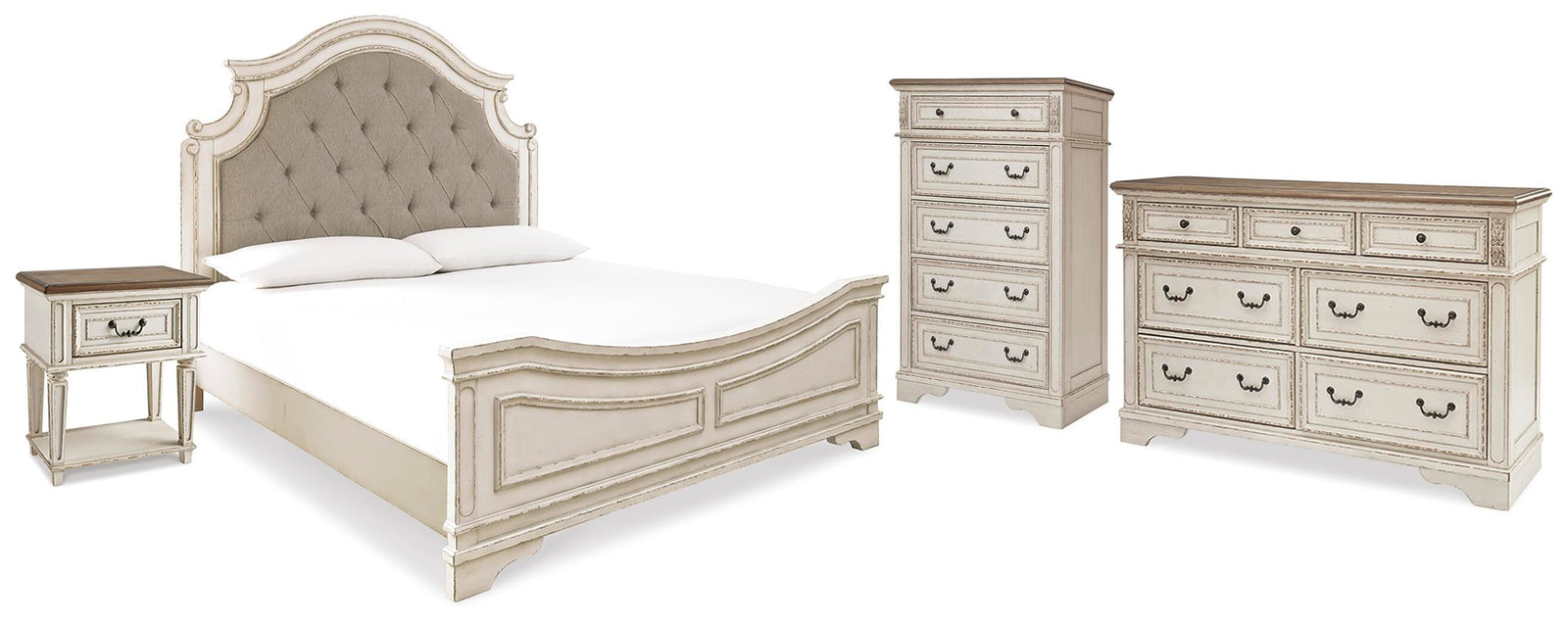 Realyn Upholstered Panel Bed, Dresser, Chest and Nightstand - Two-tone (B743-SI)