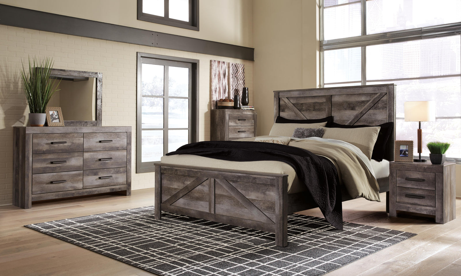 Wynnlow Crossbuck Panel Bed, Dresser, Mirror and Nightstand - Gray (B440-SI) - Image 10